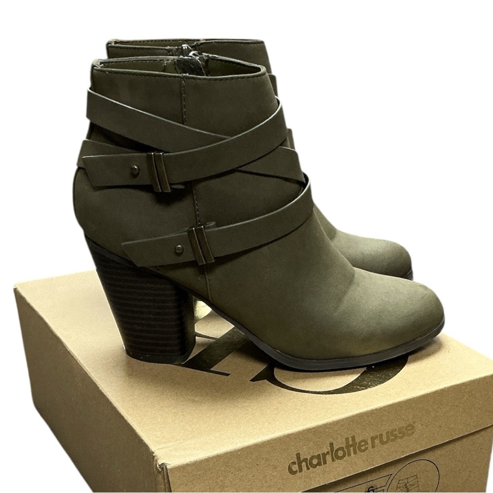 Charlotte Russe - NEW IN BOX - Strappy Olive Ankle Booties